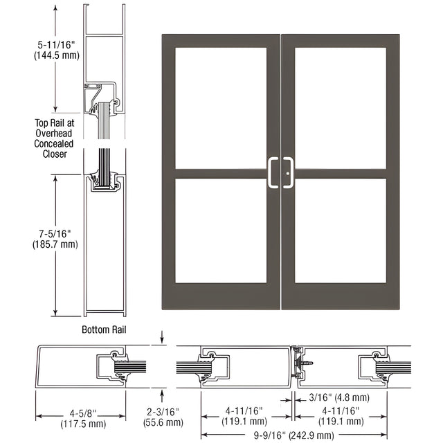 CRL-U.S. Aluminum Dark Bronze/Black Anodized Class 1 IG500 Series Custom Pair StormFront™ Gear Hinged Entrance for Panic and Overhead Concealed Closer
