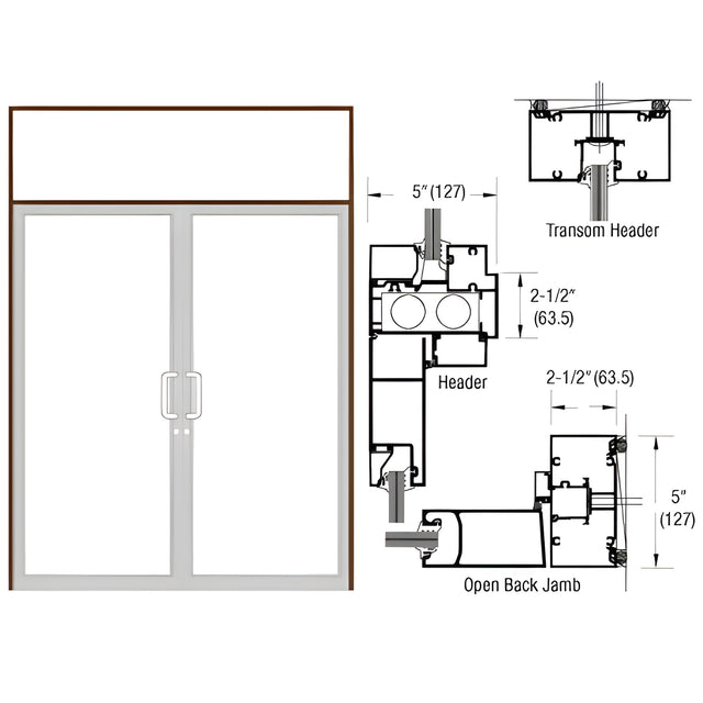 CRL-U.S. Aluminum Dark Bronze/Black Anodized Class 1 Series IG500 Custom Transom Door Frame for Geared Hinged, and Overhead Concealed Closer
