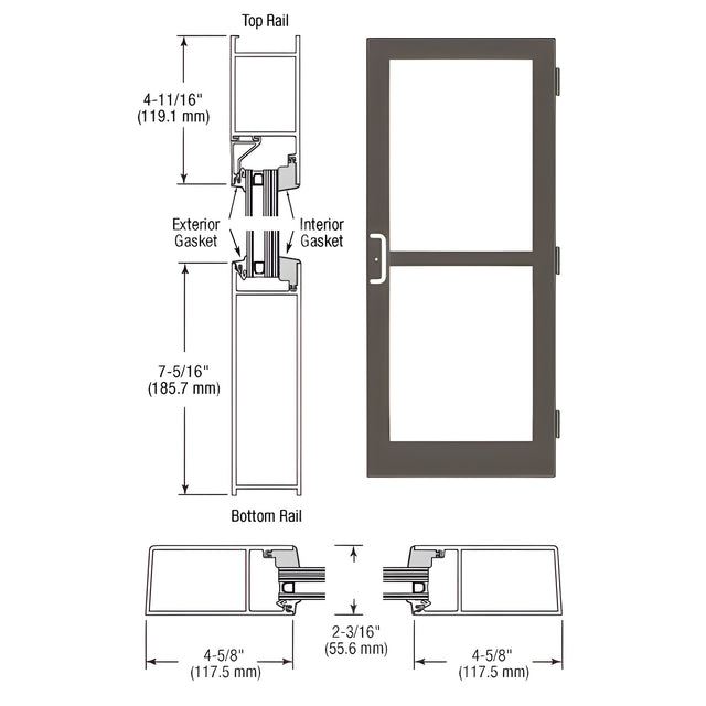 CRL-U.S. Aluminum Dark Bronze/Black Anodized Class 1 StormFront™ Series Custom Single Butt Hinge Entrance Door For Panic and Surface Mount Door Closer