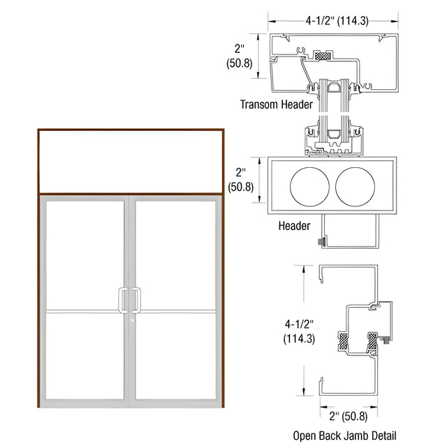 CRL-U.S. Aluminum Dark Bronze/Black Anodized Class 1 Thermally Improved Transom Frame for a Pair of Doors Prepped for Offset Pivots and Overhead Concealed Door Closer