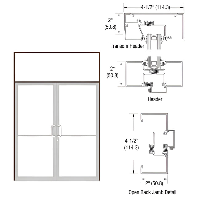 CRL-U.S. Aluminum Dark Bronze/Black Anodized Class 1 Thermally Improved Transom Frame for a Pair of Doors Prepped for Offset Pivots for Surface Mount Door Closer