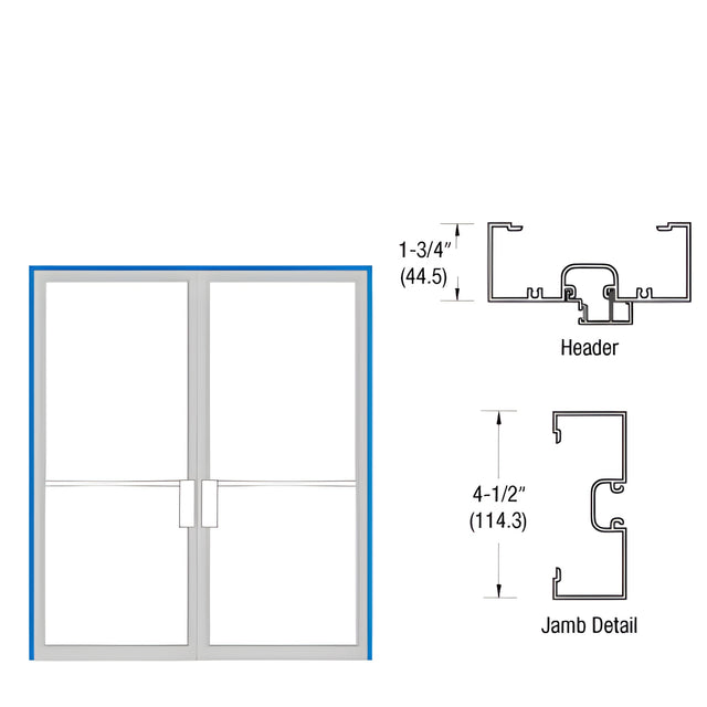CRL-U.S. Aluminum Double Doors NOA 1-3/4" x 4-1/2" Up and Over Frame for Pair 72" x 84" Doors with Offset Pivots for Surface Mount Closer White Kynar Paint