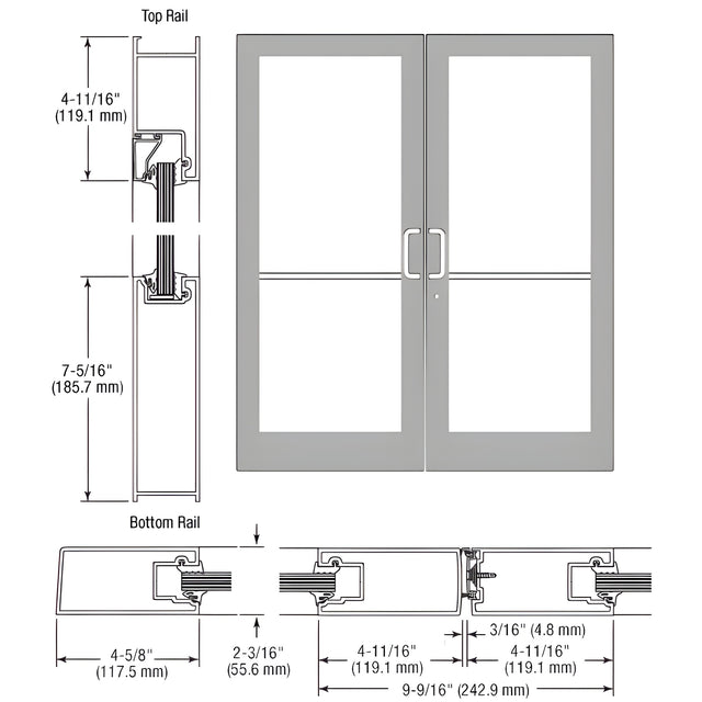 CRL-U.S. Aluminum IG500 Series Clear Anodized Class 1 Custom Pair StormFront™ Butt Hinged Entrance Doors for Surface Mount Door Closers