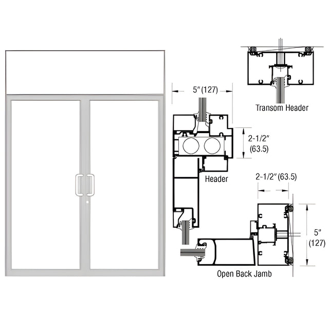 CRL-U.S. Aluminum IG500 Series Clear Anodized Class 1 Custom Transom Door Frame for Butt Hinge and Overhead Concealed Closer
