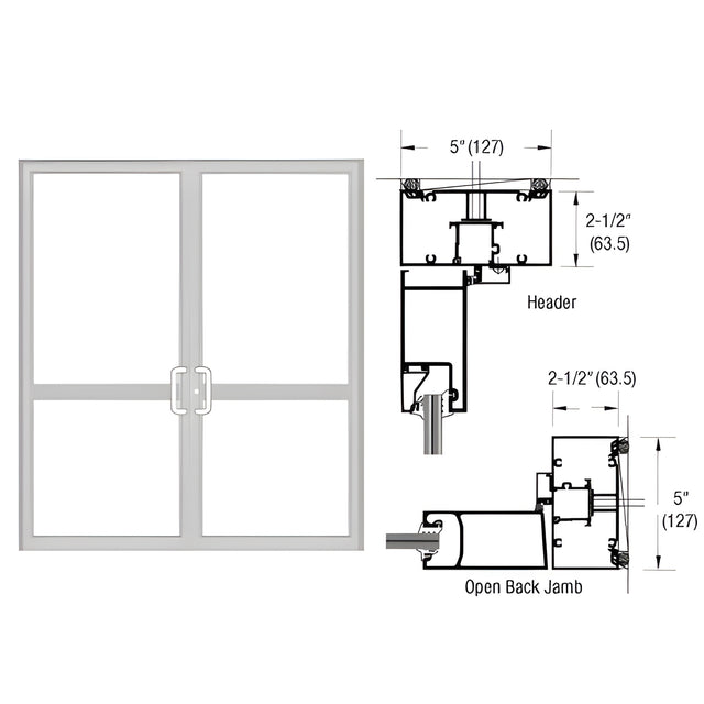 CRL-U.S. Aluminum IG500 Series Clear Anodized Class 1 Custom Transom Door Frame for Geared Hinge, CVR Strike, and Surface Closer