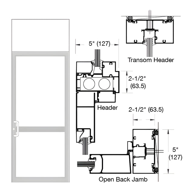 CRL-U.S. Aluminum IG500 Series Clear Anodized Custom Transom Door Frame for Butt Hinge, CVR Panic, and Overhead Concealed Closer