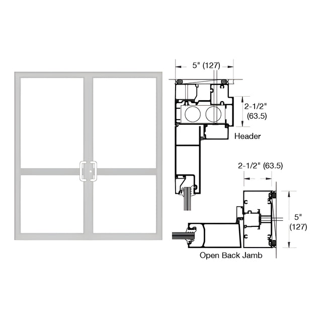 CRL-U.S. Aluminum IG500 Series Clear Anodized Custom Up/Over Door Frame for Butt Hinge, CVR Panic, and Overhead Concealed Closer