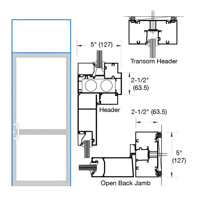 CRL-U.S. Aluminum IG500 Series Custom KYNAR® Paint Custom Transom Door Frame for Butt Hinge, CVR Panic, and Overhead Concealed Closer
