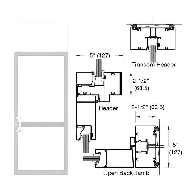 CRL-U.S. Aluminum IG500 Series Custom White KYNAR® Paint Custom Transom Butt Hinge CVR Door Frame