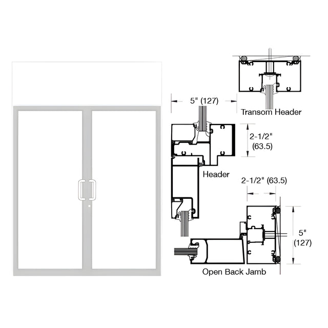 CRL-U.S. Aluminum IG500 Series White KYNAR® Paint Custom Transom Butt Hinge Two Door Frames