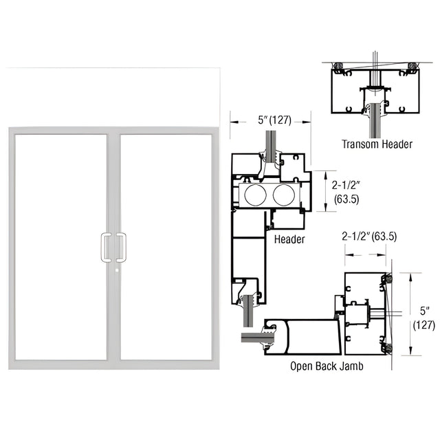 CRL-U.S. Aluminum IG500 Series White KYNAR® Paint Custom Transom Door Frame for Butt Hinge and Overhead Concealed Closer