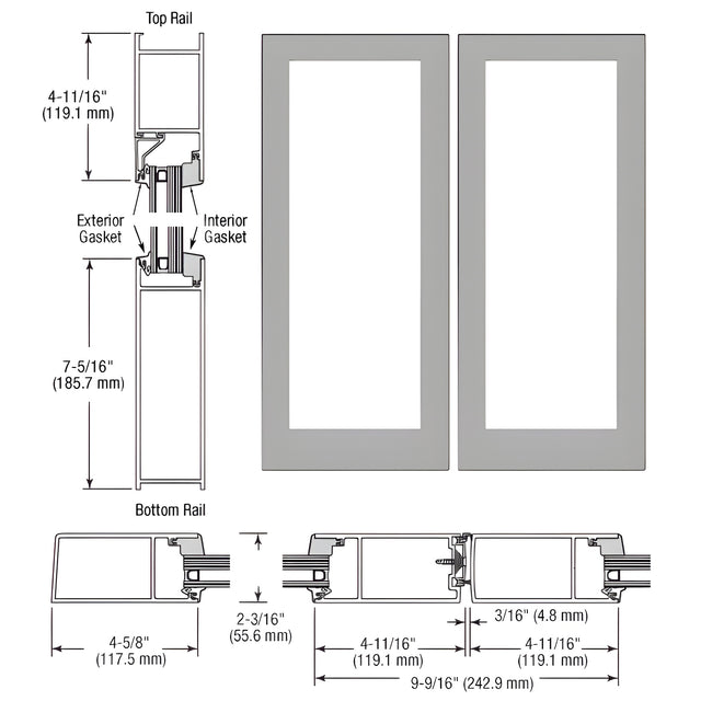 CRL-U.S. Aluminum IG600 Series Clear Anodized Class 1 Blank Pair Hurricane Resistant Offset Hung Entrance Doors- No Prep