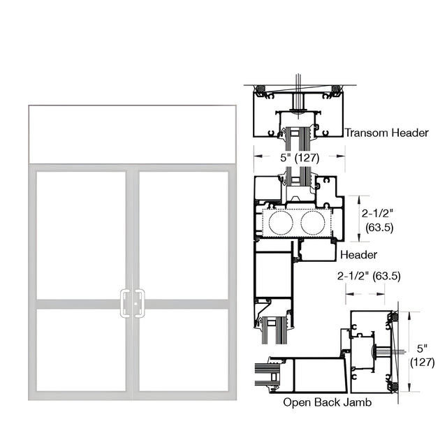 CRL-U.S. Aluminum IG600 Series Clear Anodized Class 1 Custom Transom Door Frame for Butt Hinge, CVR Panic, and Overhead Concealed Closer