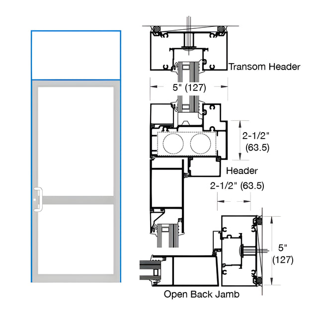 CRL-U.S. Aluminum IG600 Series Custom KYNAR® Paint Custom Transom Door Frame for Butt Hinge, CVR Panic, and Overhead Concealed Closer
