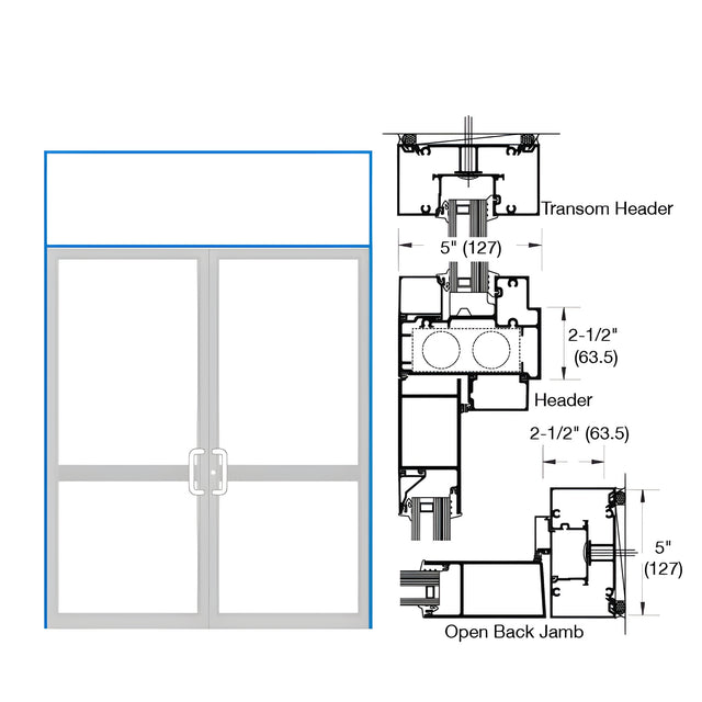 CRL-U.S. Aluminum IG600 Series Custom KYNAR® Paint Custom Transom Door Frame for Geared Hinged, CVR Panic Strike, and Overhead Concealed Closer