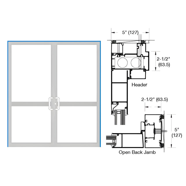 CRL-U.S. Aluminum IG600 Series Custom KYNAR® Paint Custom Up/Over Door Frame for Butt Hinge, CVR Panic, and Overhead Concealed Closer