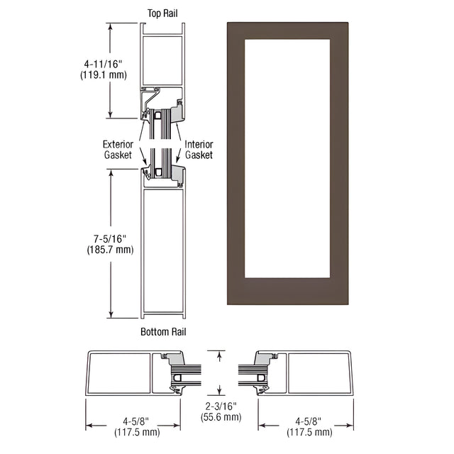 CRL-U.S. Aluminum IG600 Series Dark Bronze/Black Anodized Class 1 Blank Single Hurricane Resistant Offset Hung Entrance Door- No Prep