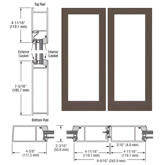 CRL-U.S. Aluminum IG600 Series Dark Bronze/Black Anodized Class 1 Blank Pair Hurricane Resistant Offset Hung Entrance Doors- No Prep