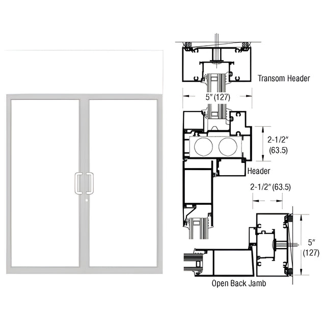 CRL-U.S. Aluminum IG600 Series White KYNAR® Paint Custom Transom Door Frame for Butt Hinge and Overhead Concealed Closer