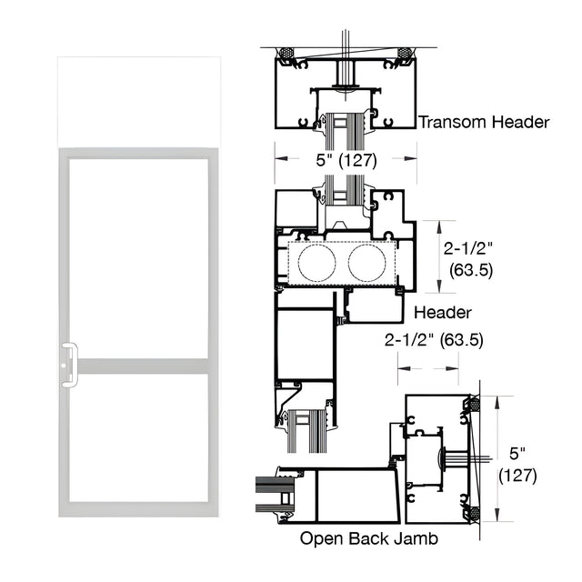 CRL-U.S. Aluminum IG600 Series White KYNAR® Paint Custom Transom Door Frame for Butt Hinge, CVR Panic, and Overhead Concealed Closer