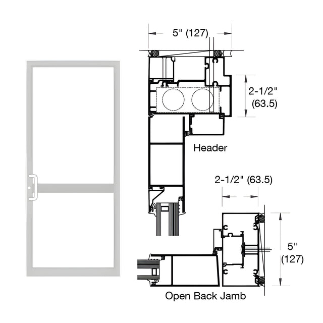 CRL-U.S. Aluminum IG600 Series White KYNAR® Paint Custom Up/Over Door Frame for Butt Hinge, CVR Panic, and Overhead Concealed Closer