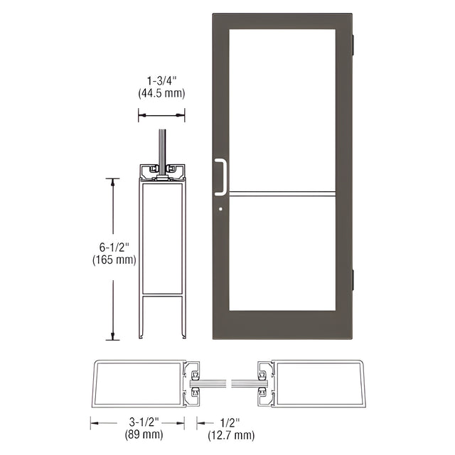CRL-U.S. Aluminum Series 400 Bronze Black Anodized Custom Single 36" x 84" Medium Stile Butt Hinge Entrance Door