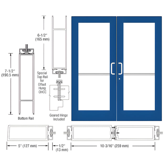 CRL-U.S. Aluminum Standard KYNAR® Custom Pair Series 550 Wide Stile Geared Hinge Entrance Doors for Overhead Concealed Door Closers