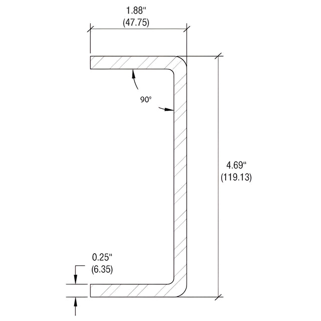 CRL-U.S. Aluminum StormWall XL .25 Steel Reinforcement Channel 4.562" x 1.25" x 120"