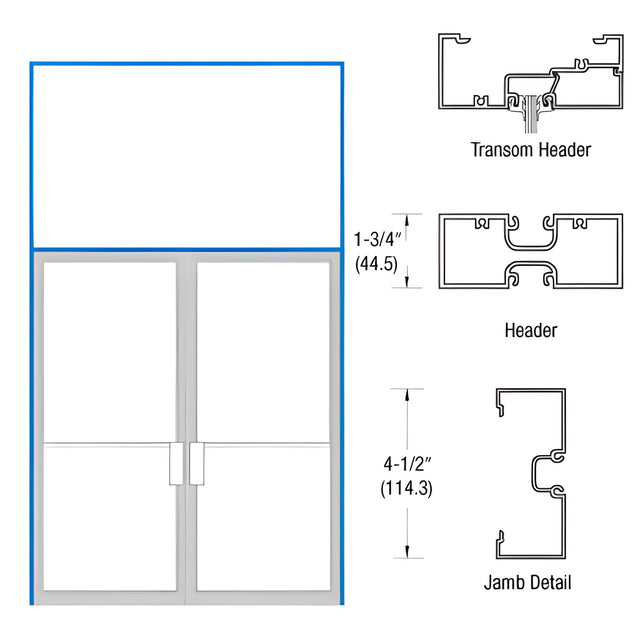 CRL-U.S. Aluminum White KYNAR® Paint 1-3/4" x 4-1/2" Transom Frame for a Pair of Doors Offset Pivoted Non Impact for 72" x 96" Door Opening