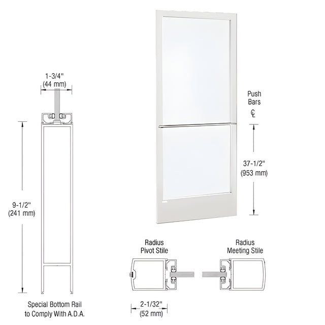 CRL-U.S. Aluminum White KYNAR® Paint 250 Series Narrow Stile Inactive Leaf of Pair 3'0 x 7'0 Center Hung for OHCC w/Standard Push Bars Complete ADA Door(s) with Lock Indicator, Cyl Guard
