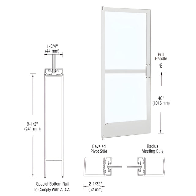 CRL-U.S. Aluminum White KYNAR® Paint 250 Series Narrow Stile Inactive Leaf of Pair 3'0 x 7'0 Offset Hung with Pivots for Surface Mount Closer Complete Panic Door with Standard Panic and 9-1/2" Bottom Rail