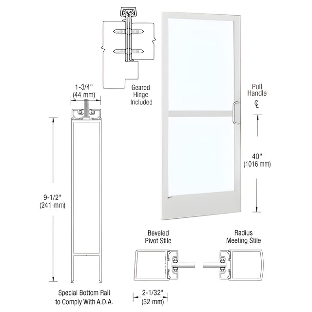 CRL-U.S. Aluminum White KYNAR® Paint 250 Series Narrow Stile Inactive Leaf of Pair 3'0 x 7'0 Offset Hung with Geared Hinged Complete Panic Door with Standard Panic and 9-1/2" Bottom Rail