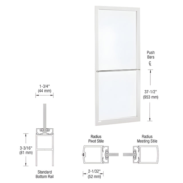 CRL-U.S. Aluminum White KYNAR® Paint 250 Series Narrow Stile Inactive Leaf of Pair 3'0 x 7'0 Center Hung for OHCC w/Standard Push Bars Complete Door Std. MS Lock & Bottom Rail