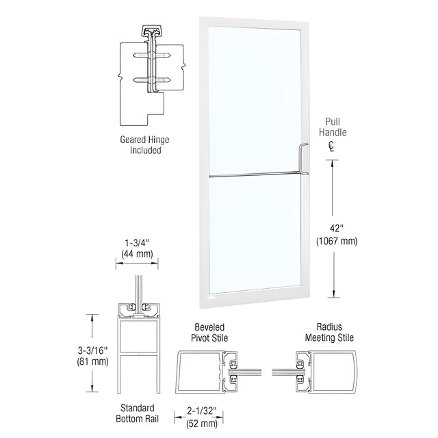 CRL-U.S. Aluminum White KYNAR® Paint 250 Series Narrow Stile Inactive Leaf of Pair 3'0 x 7'0 Offset Hung with Geared Hinged Complete Door Std. MS Lock & Bottom Rail