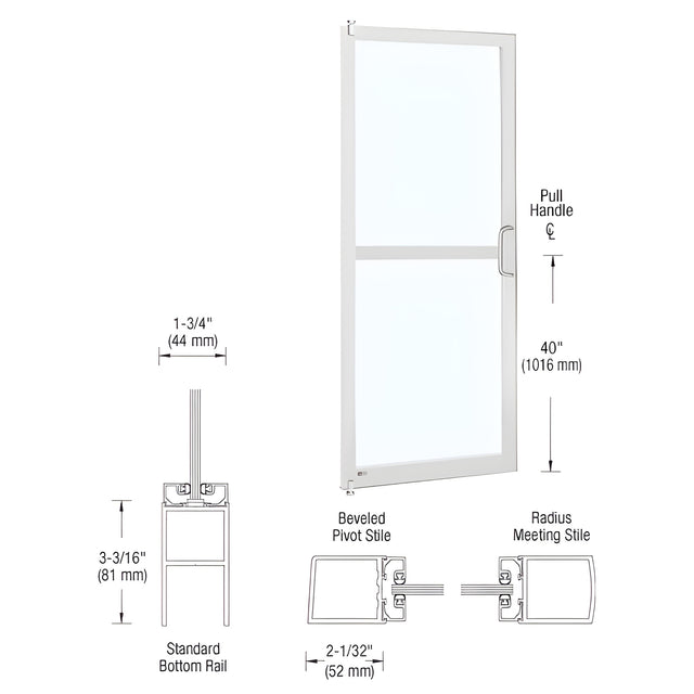CRL-U.S. Aluminum White KYNAR® Paint 250 Series Narrow Stile Inactive Leaf of Pair 3'0 x 7'0 Offset Hung with Pivots for Surf Mount Closer Complete Panic Door with Std. Panic and Bottom Rail