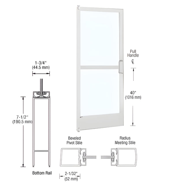 CRL-U.S. Aluminum White KYNAR® Paint 250 Series Narrow Stile Inactive Leaf of Pair 3'0 x 7'0 Offset Hung with Pivots for Surf Mount Closer Complete Panic Door with Std. Panic and 7-1/2" Bottom Rail