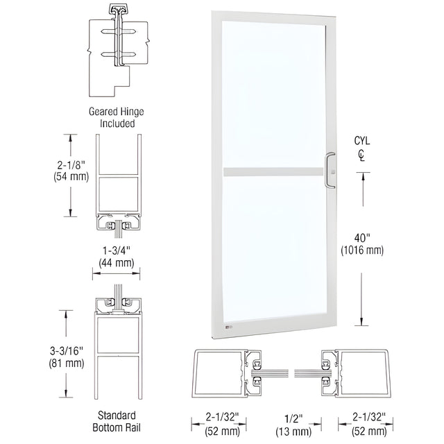 CRL-U.S. Aluminum White KYNAR® Paint 250 Series Narrow Stile (LHR) HLSO Single 3'0 x 7'0 Offset Hung with Geared Hinged Complete Panic Door with Std. Panic and Bottom Rail