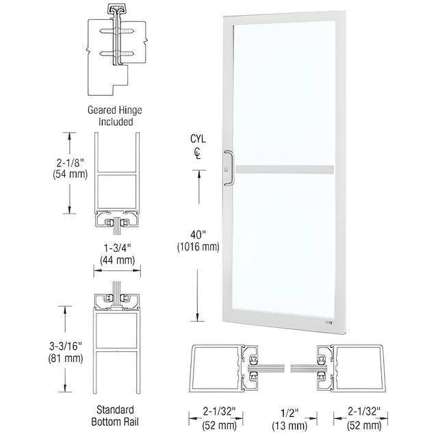 CRL-U.S. Aluminum White KYNAR® Paint 250 Series Narrow Stile (RHR) HRSO Single 3'0 x 7'0 Offset Hung with Geared Hinged Complete Panic Door with Std. Panic & Bottom Rail