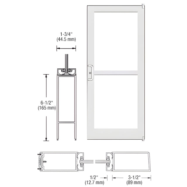 CRL-U.S. Aluminum White KYNAR® Paint 400 Series Medium Stile Active Leaf of Pair 3'0 x 7'0 Offset Hung with Pivots for Surf Mount Closer Complete Panic Door with Std. Panic and Bottom Rail