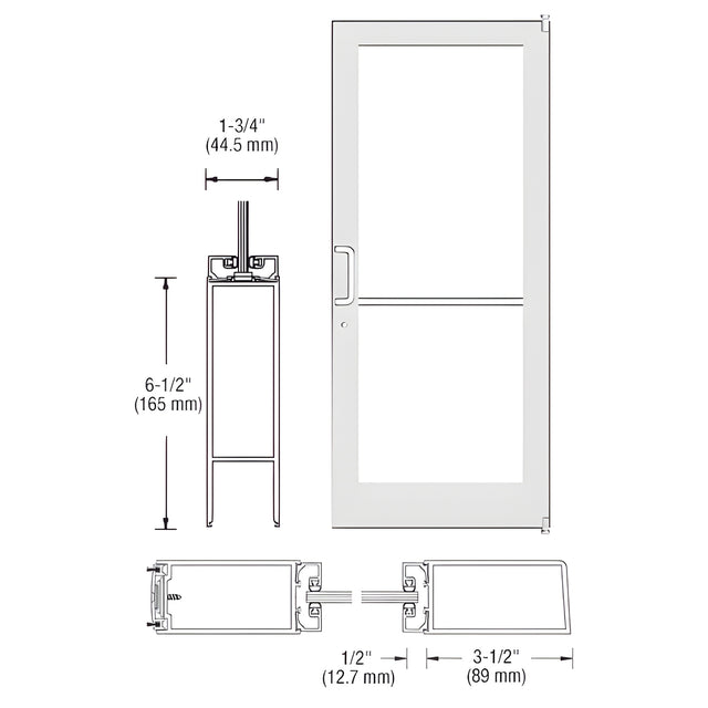 CRL-U.S. Aluminum White KYNAR® Paint 400 Series Medium Stile Inactive Leaf of Pair 3'0 x 7'0 Offset Hung with Pivots for Surf Mount Closer Complete Door Std. MS Lock & Bottom Rail - Bronze Anodized