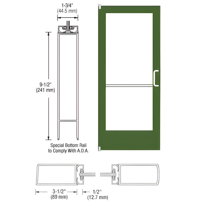 CRL-U.S. Aluminum White KYNAR® Paint 400 Series Medium Stile Inactive Leaf of Pair 3'0 x 7'0 Offset Hung with Pivots for Surf Mount Closer Complete Panic Door with Std. Panic and Bottom Rail
