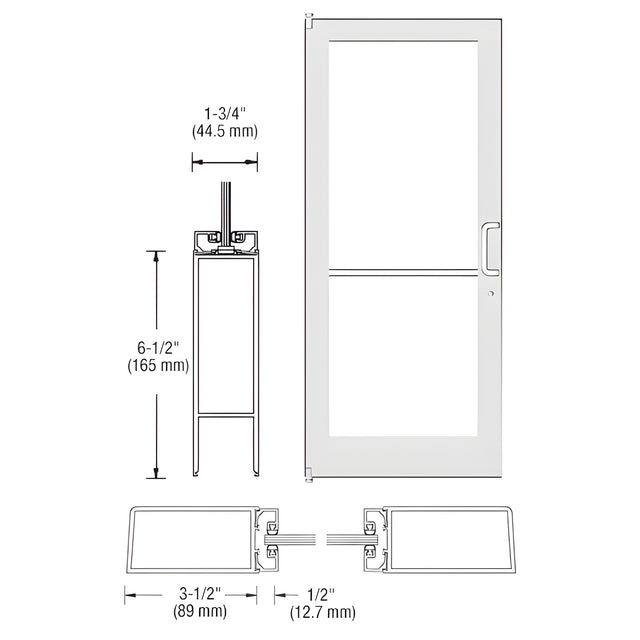 CRL-U.S. Aluminum White KYNAR® Paint 400 Series Medium Stile (LHR) HLSO Single 3'0 x 7'0 Offset Hung with Pivots for Surf Mount Closer Complete Door Std. MS Lock & Bottom Rail