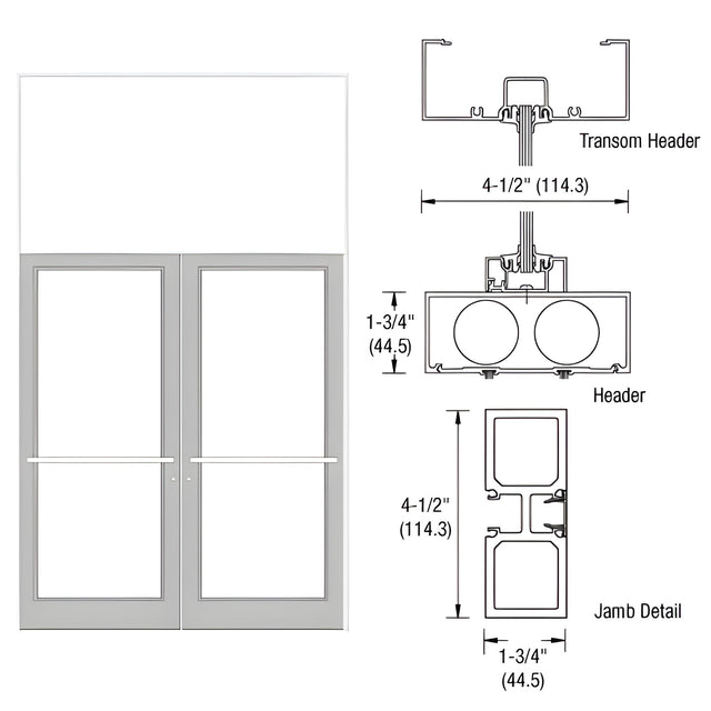 CRL-U.S. Aluminum White KYNAR® Paint 75-1/2" x 126" Series DF800 Tubular Center Hung Transom Frame Complete (2FT)