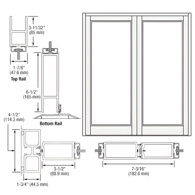 CRL-U.S. Aluminum White KYNAR® Paint Blank Pair Series 800 Durafront Medium Stile Center Hung Entrance Doors- No Prep
