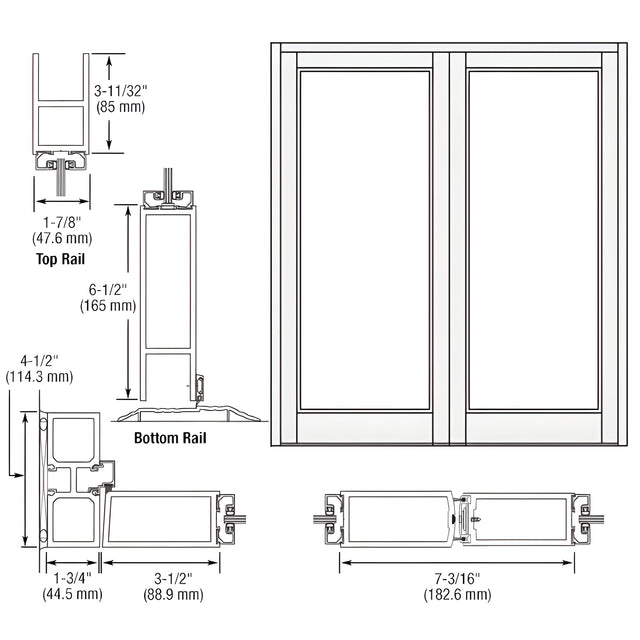 CRL-U.S. Aluminum White KYNAR® Paint Blank Pair Series 800 Durafront Medium Stile Offset Hung Entrance Doors- No Prep