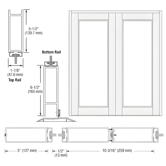 CRL-U.S. Aluminum White KYNAR® Paint Blank Pair Series 850 Durafront Wide Stile Center Hung Entrance Doors- No Prep