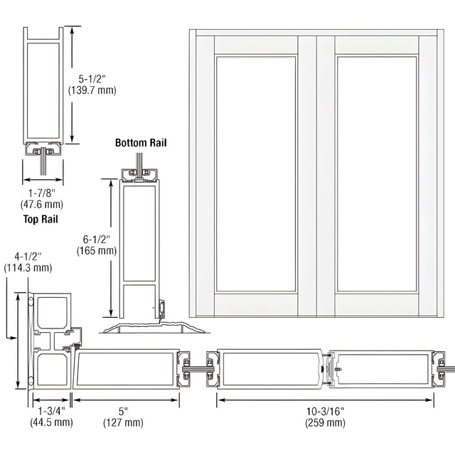 CRL-U.S. Aluminum White KYNAR® Paint Blank Pair Series 850 Durafront Wide Stile Offset Hung Entrance Doors - No Prep
