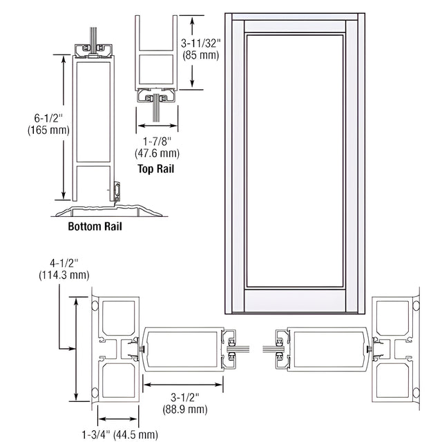 CRL-U.S. Aluminum White KYNAR® Paint Blank Single Series 800 Durafront Medium Stile Center Hung Entrance Door- No Prep