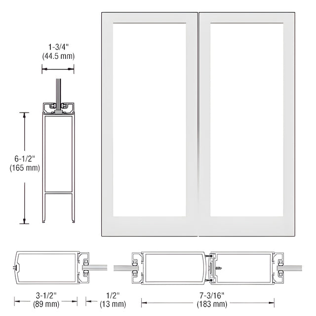 CRL-U.S. Aluminum White KYNAR® Paint Custom Blank Pair 400 Medium Stile Center Hung Entrance Doors - No Prep