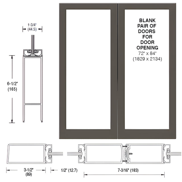CRL-U.S. Aluminum White KYNAR® Paint Custom Blank Pair 400 Medium Stile Offset Hung Entrance Doors - No Prep